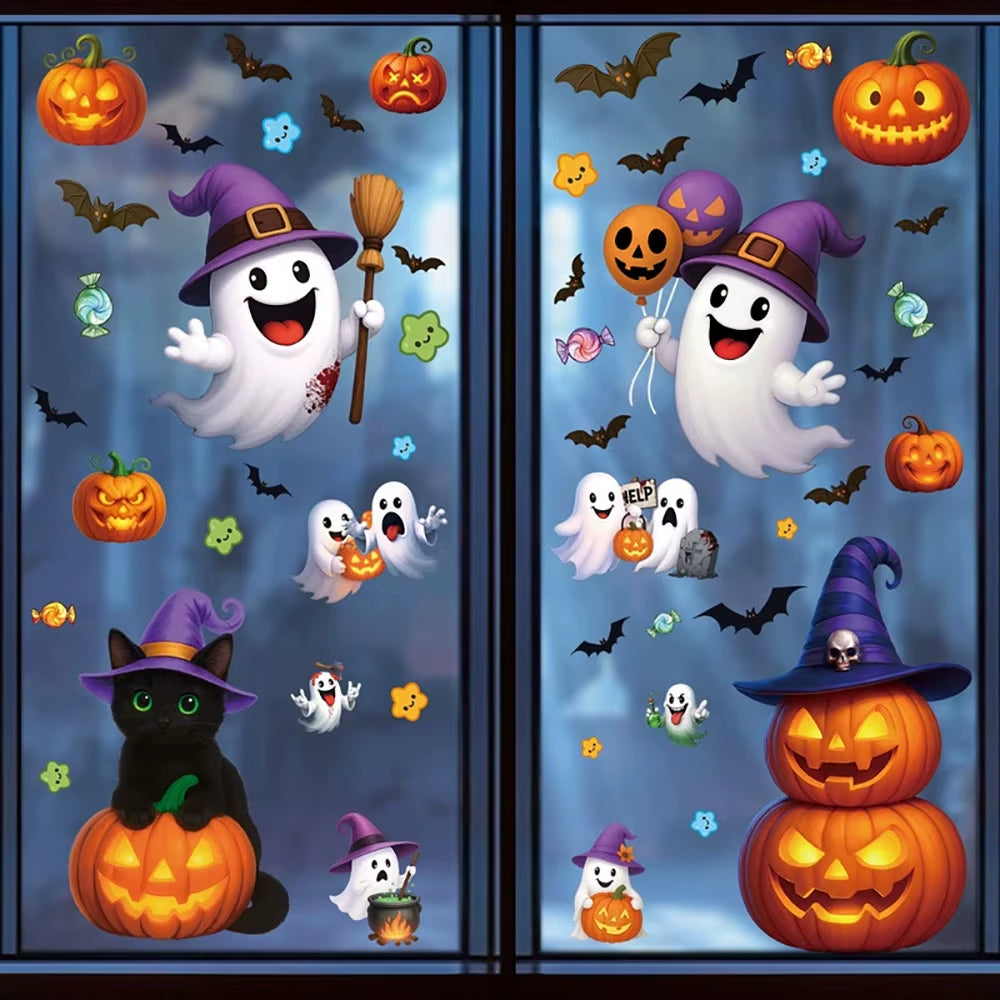 Halloween Window Stickers - Black Cat & Pumpkin
