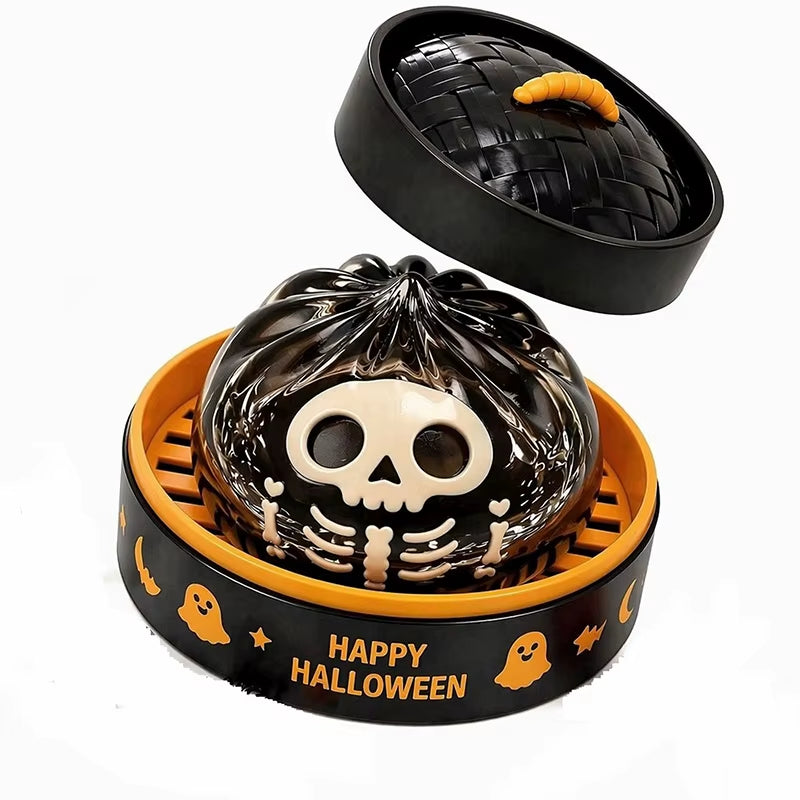 Halloween Spooky Ghost Dumpling Squishy Stress Relief Ball for Adults with Steamer Maltose Slow Rising Bun Trick or Treat Gift