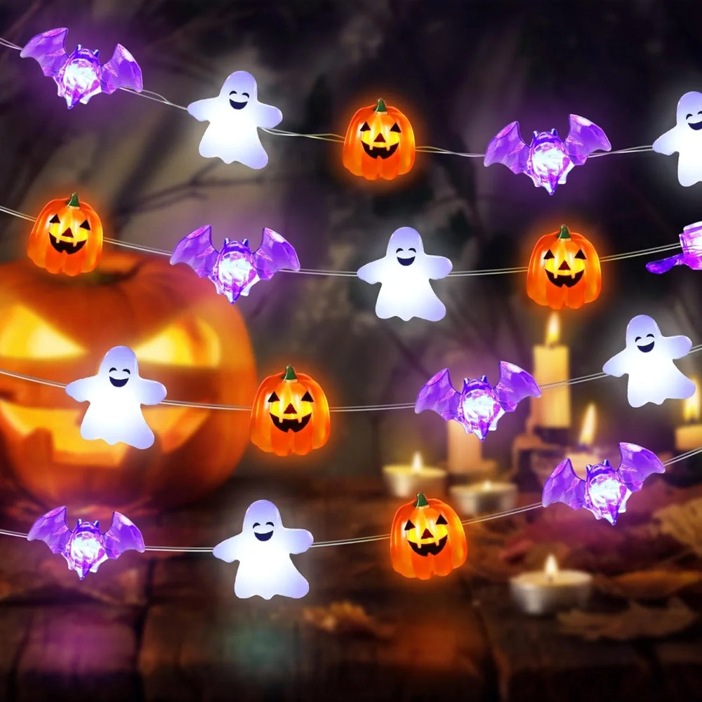Halloween Fairy String Lights - Ghost, Pumpkin & Bat
