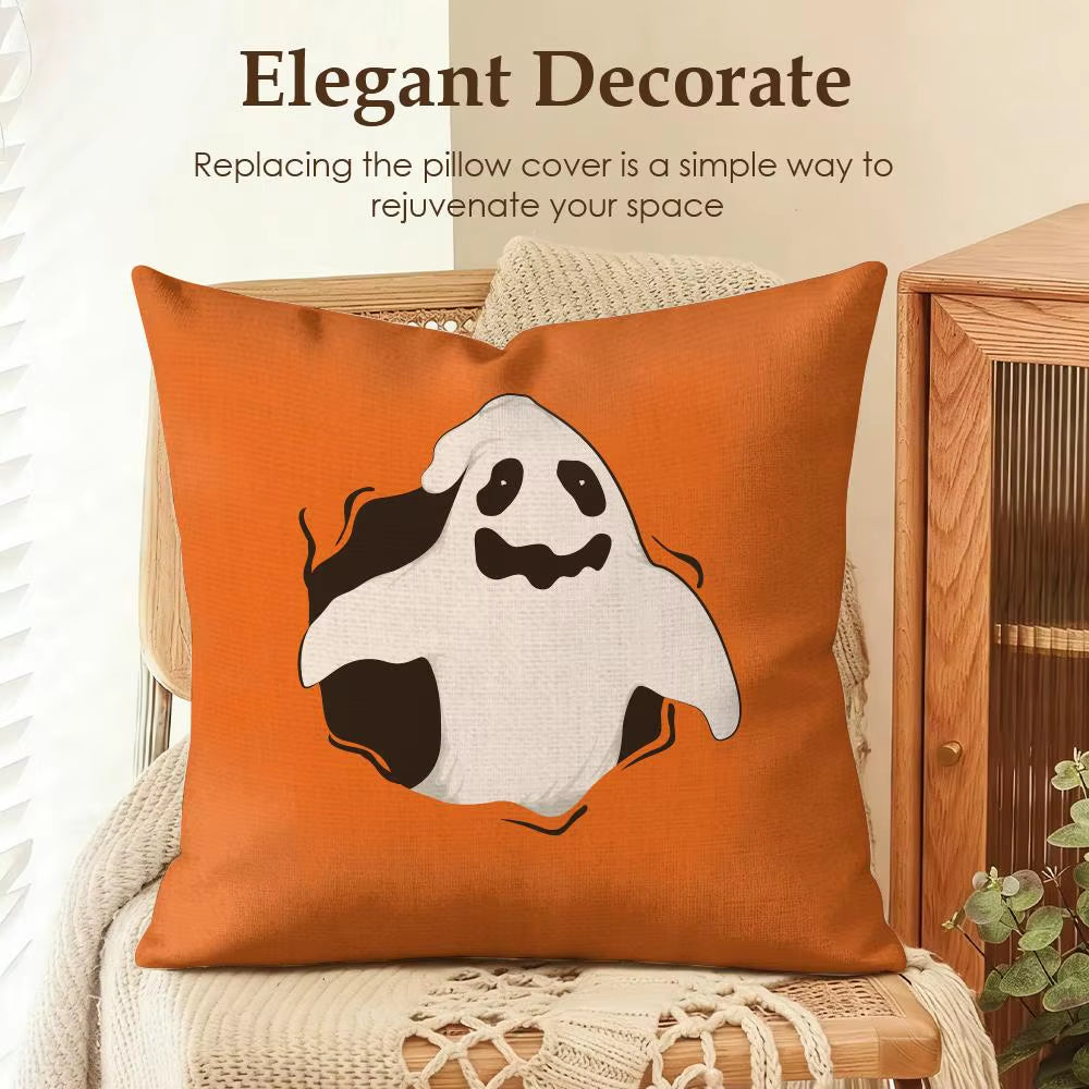 Halloween Spooky Ghost Cushion Cover Summer Coolness Linen Organic Fabric Sofa Pillow Case Double-Sided Printing Home Decor