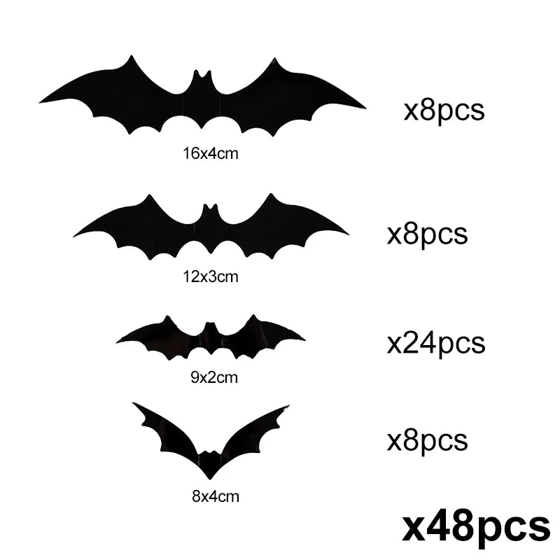 12-120Pcs 3D Black Bat Wall Stickers for Halloween Party Home Indoor Yard Decoration Scary Props Kids Room DIY Wall Decals