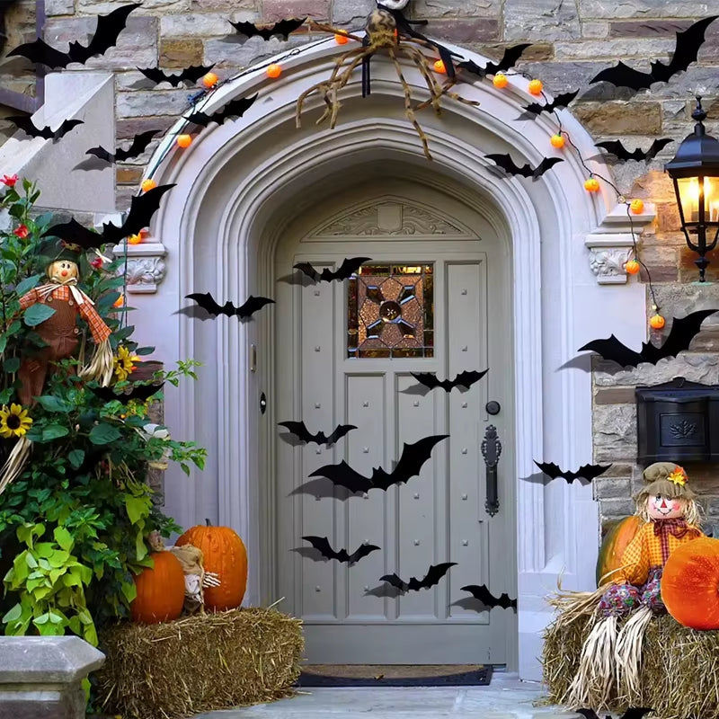 12-120Pcs 3D Black Bat Wall Stickers for Halloween Party Home Indoor Yard Decoration Scary Props Kids Room DIY Wall Decals