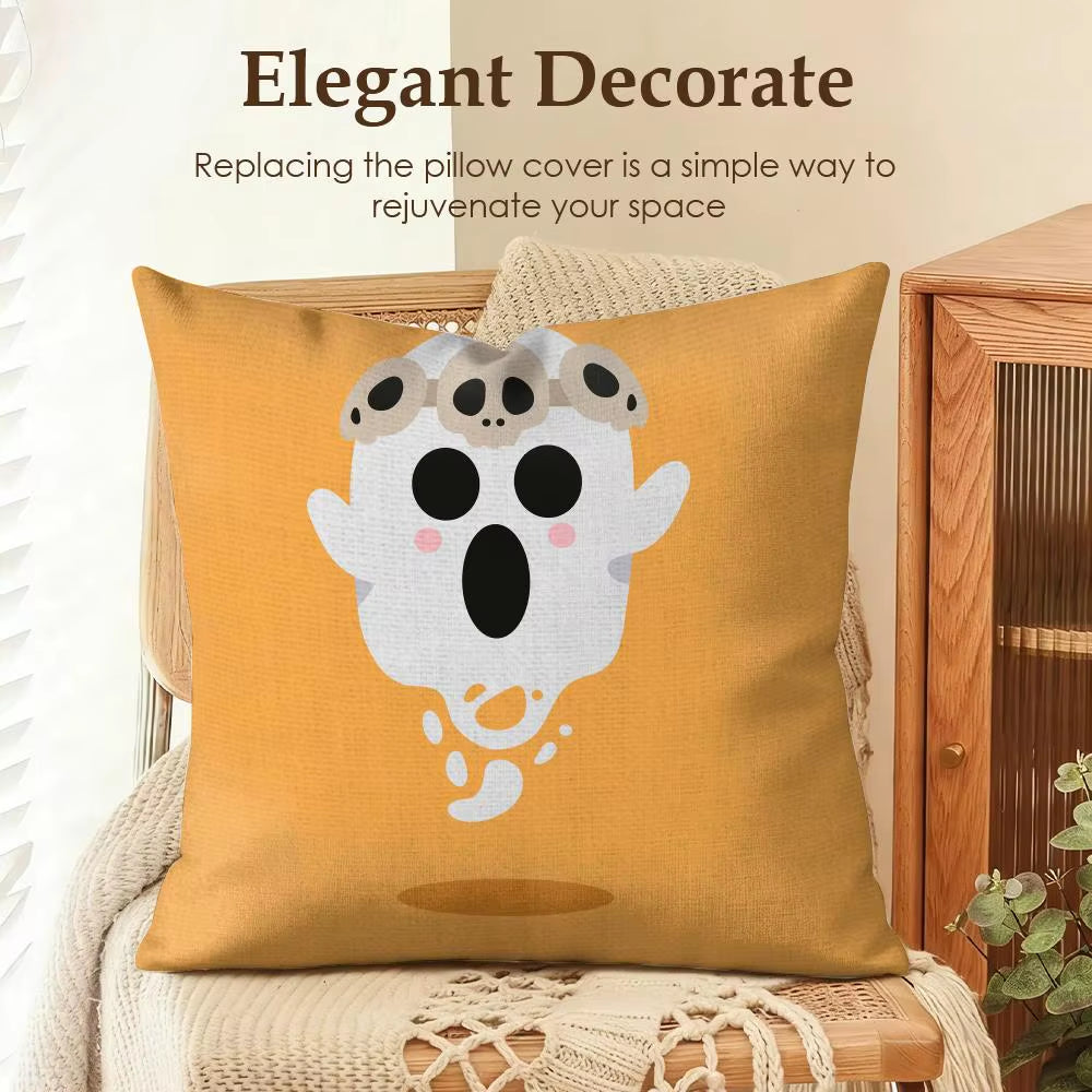 Halloween Spooky Ghost Cushion Cover Summer Coolness Linen Organic Fabric Sofa Pillow Case Double-Sided Printing Home Decor