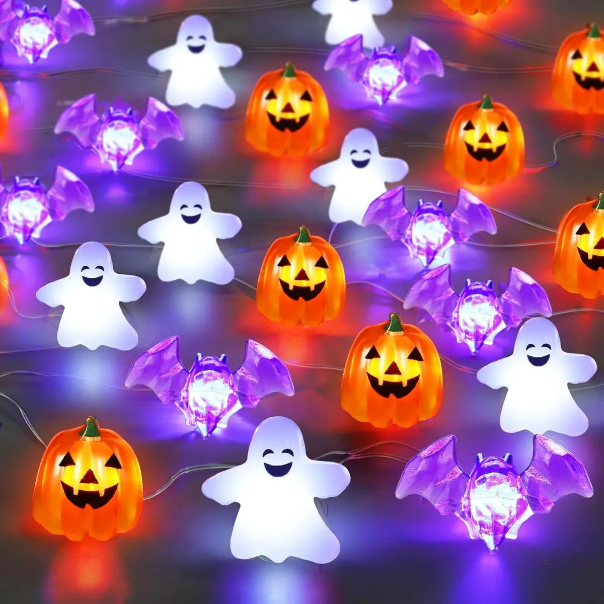 1Pc 20/30 LED Halloween Copper Wire String Light with Mini Ghost Pumpkin Bat Waterproof Fairy Atmosphere Lamp Battery Operated