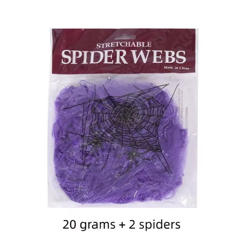 Halloween Decorations Artificial Spider Web Stretch Cobwebs with Fake Spider Scary Party Scene Decor Horror House Props