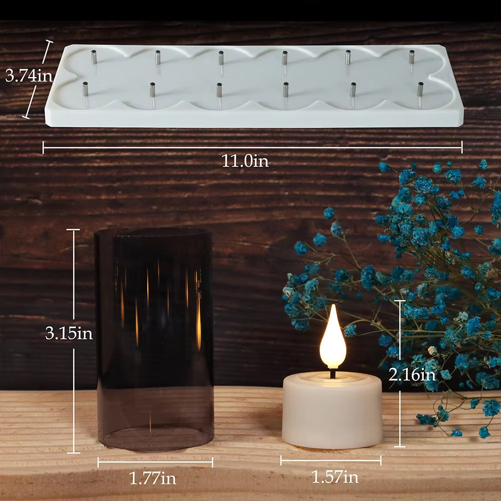 LED Candle Light Rechargeable Flameless Candles Timer Remote Tea Lights with Black Cups for Wedding Home Decor Indoor Lamp