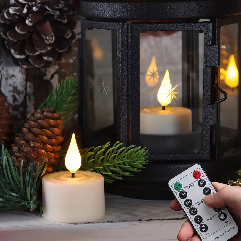 LED Candle Light Rechargeable Flameless Candles Timer Remote Tea Lights with Black Cups for Wedding Home Decor Indoor Lamp