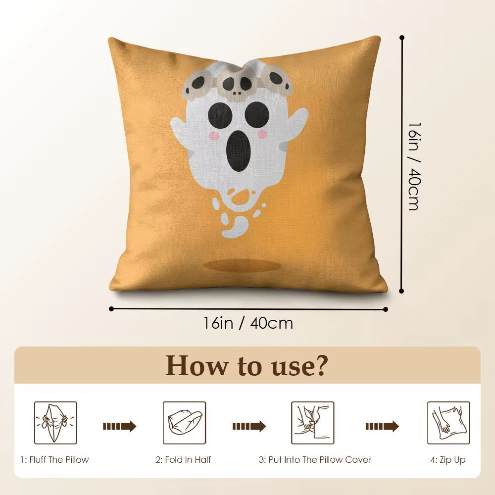 Halloween Spooky Ghost Cushion Cover Summer Coolness Linen Organic Fabric Sofa Pillow Case Double-Sided Printing Home Decor