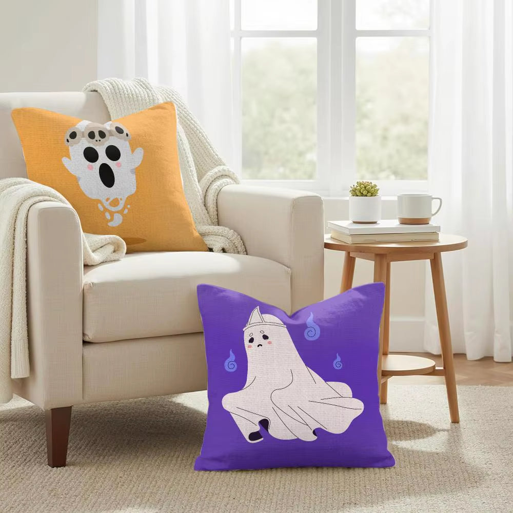 Halloween Spooky Ghost Cushion Cover Summer Coolness Linen Organic Fabric Sofa Pillow Case Double-Sided Printing Home Decor