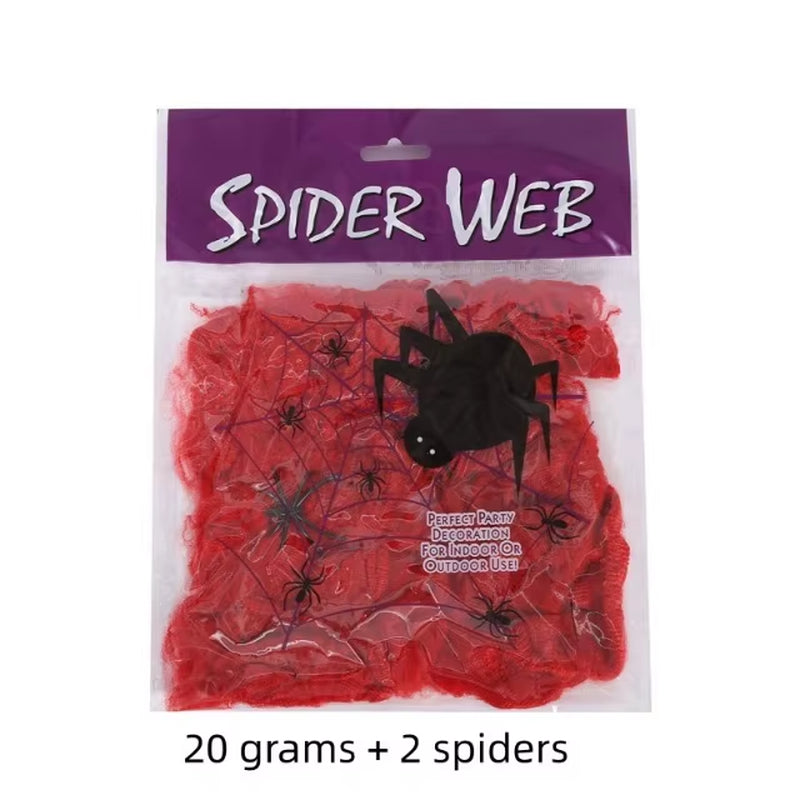 Halloween Decorations Artificial Spider Web Stretch Cobwebs with Fake Spider Scary Party Scene Decor Horror House Props