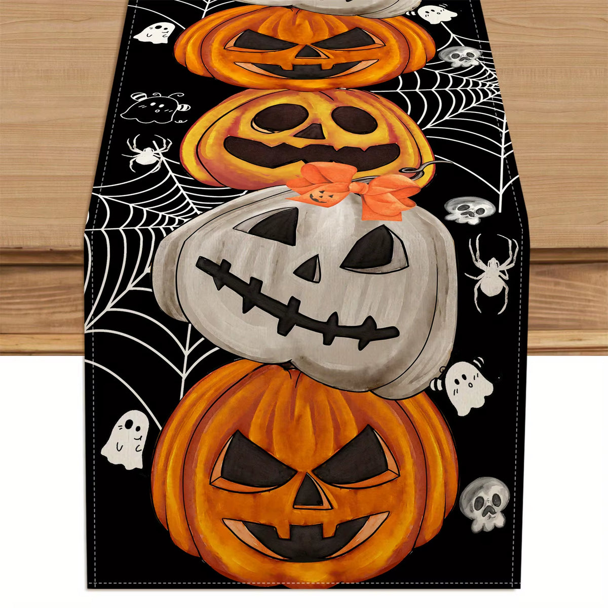 1Pc Jack-O'-Lantern Spider Web Skull Ghost Halloween Table Runner, Farmhouse Decoration for Indoor Outdoor Dining Kitchen Home P