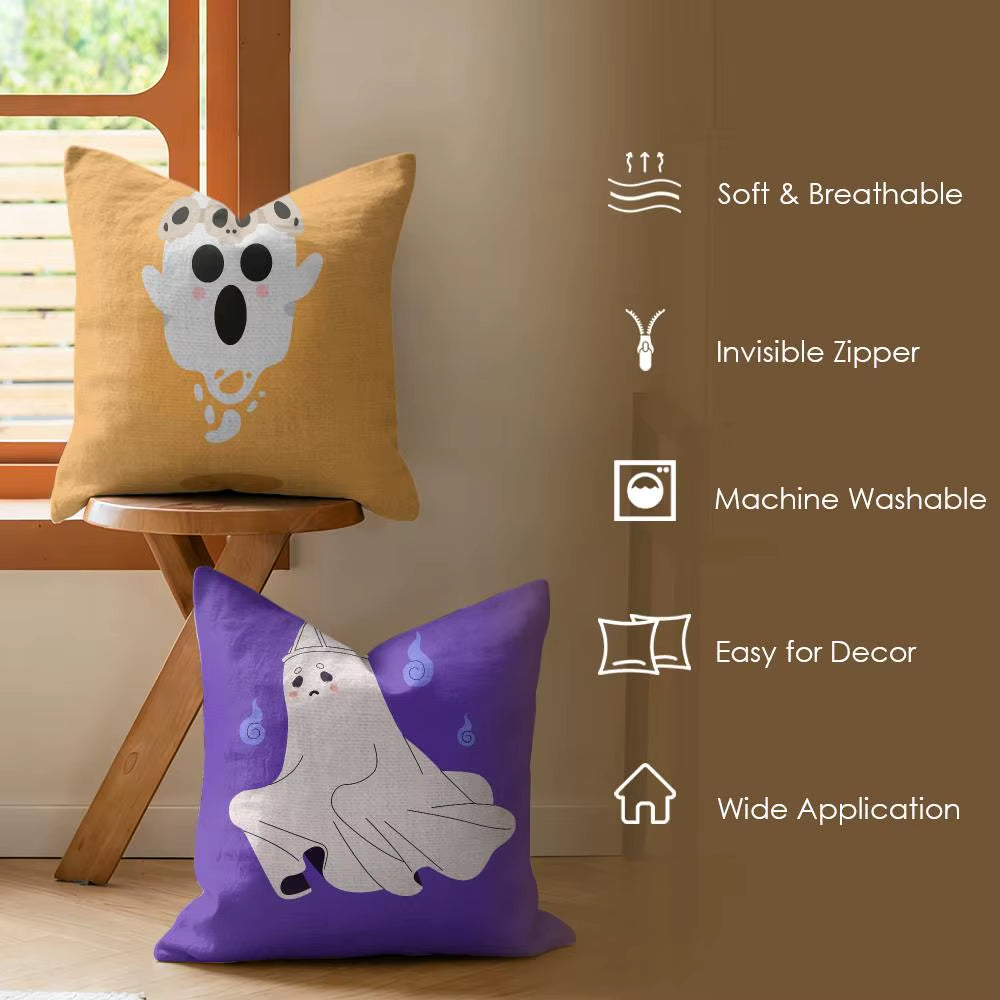 Halloween Spooky Ghost Cushion Cover Summer Coolness Linen Organic Fabric Sofa Pillow Case Double-Sided Printing Home Decor