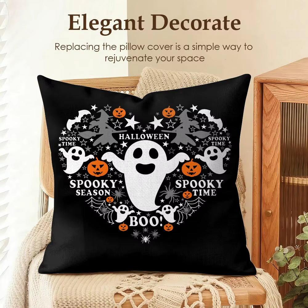 Halloween Spooky Ghost Cushion Cover Summer Coolness Linen Organic Fabric Sofa Pillow Case Double-Sided Printing Home Decor