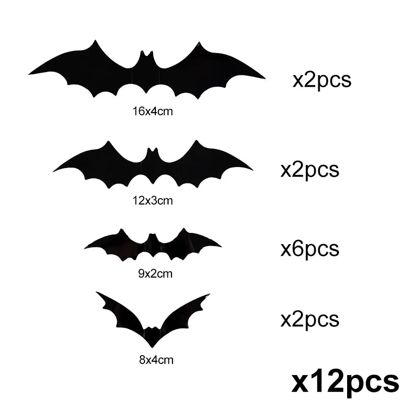 12-120Pcs 3D Black Bat Wall Stickers for Halloween Party Home Indoor Yard Decoration Scary Props Kids Room DIY Wall Decals