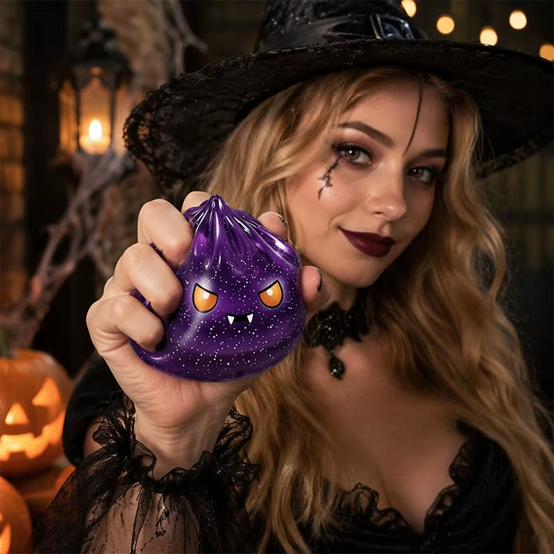 Halloween Spooky Ghost Dumpling Squishy Stress Relief Ball for Adults with Steamer Maltose Slow Rising Bun Trick or Treat Gift