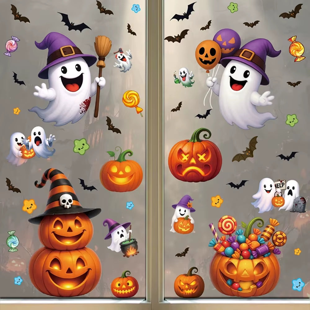 Halloween Window Stickers - Black Cat & Pumpkin