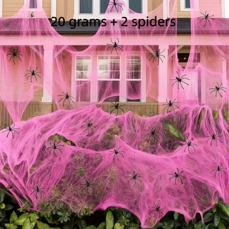 Halloween Decorations Artificial Spider Web Stretch Cobwebs with Fake Spider Scary Party Scene Decor Horror House Props