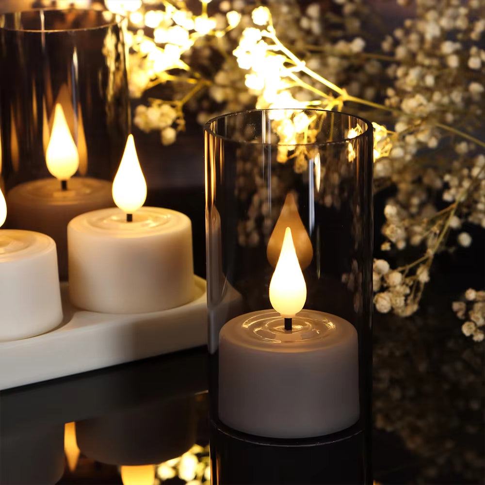 LED Candle Light Rechargeable Flameless Candles Timer Remote Tea Lights with Black Cups for Wedding Home Decor Indoor Lamp