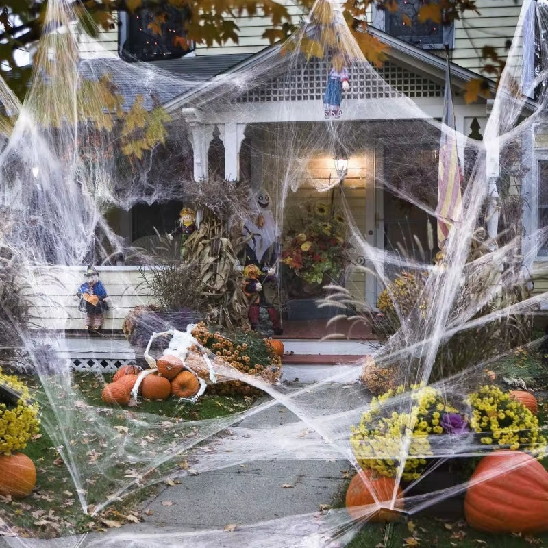 Halloween Decorations Artificial Spider Web Stretch Cobwebs with Fake Spider Scary Party Scene Decor Horror House Props