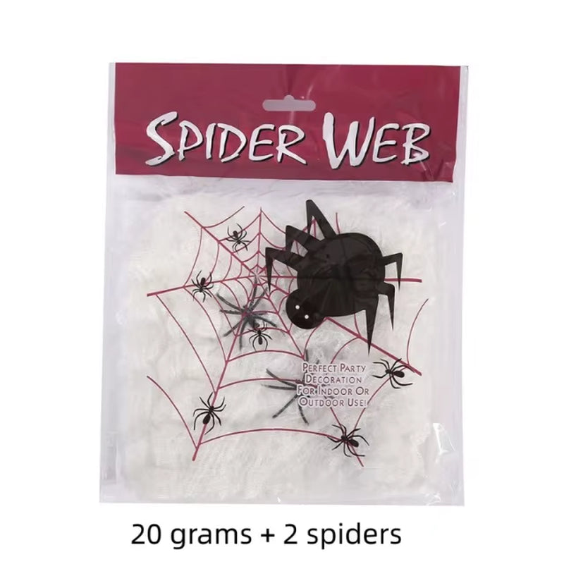 Halloween Decorations Artificial Spider Web Stretch Cobwebs with Fake Spider Scary Party Scene Decor Horror House Props