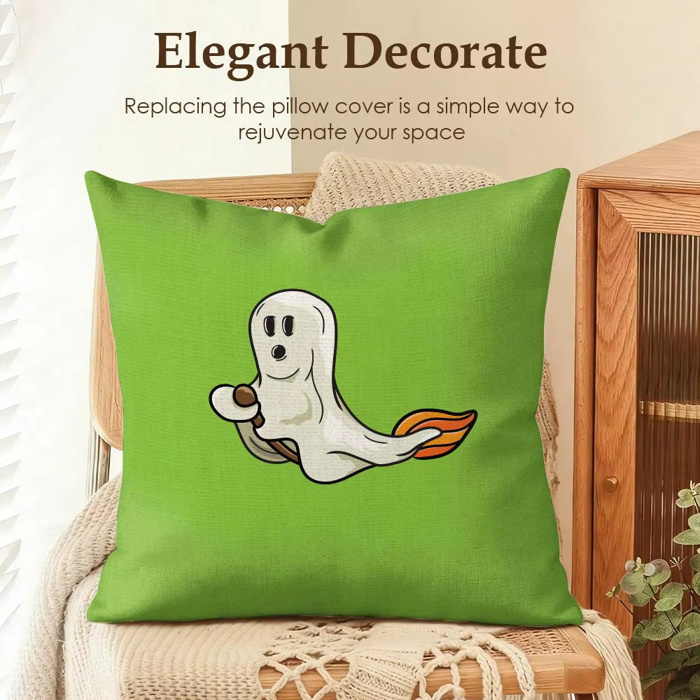 Halloween Spooky Ghost Cushion Cover Summer Coolness Linen Organic Fabric Sofa Pillow Case Double-Sided Printing Home Decor