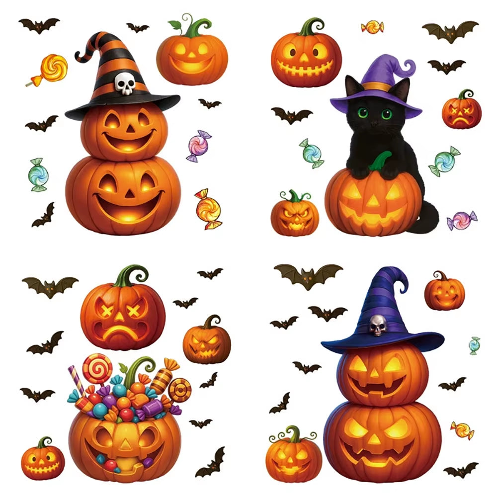 Halloween Window Stickers Black Cat Pumpkin Design Static Cling Glass Door Decoration Halloween Party Supplies