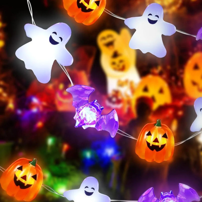 1Pc 20/30 LED Halloween Copper Wire String Light with Mini Ghost Pumpkin Bat Waterproof Fairy Atmosphere Lamp Battery Operated