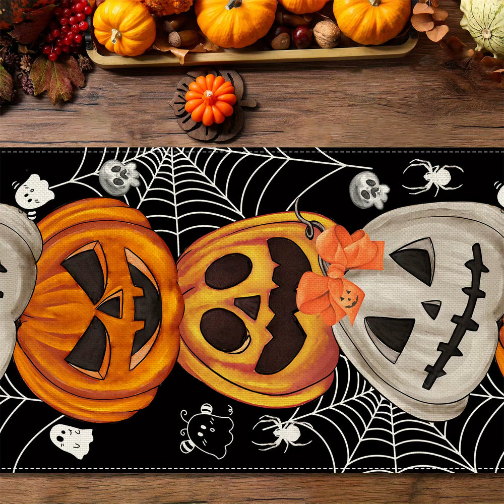Halloween Table Runner - Pumpkin, Spider Web & Skull