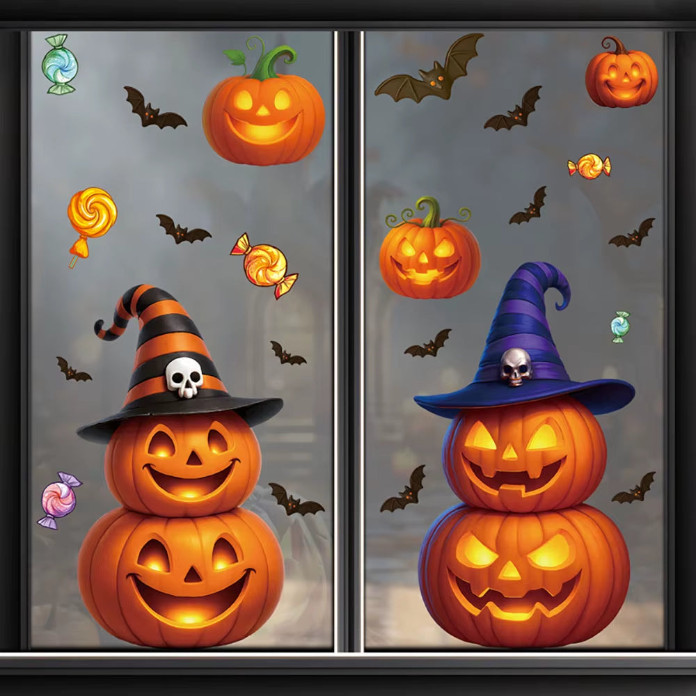 Halloween Window Stickers Black Cat Pumpkin Design Static Cling Glass Door Decoration Halloween Party Supplies