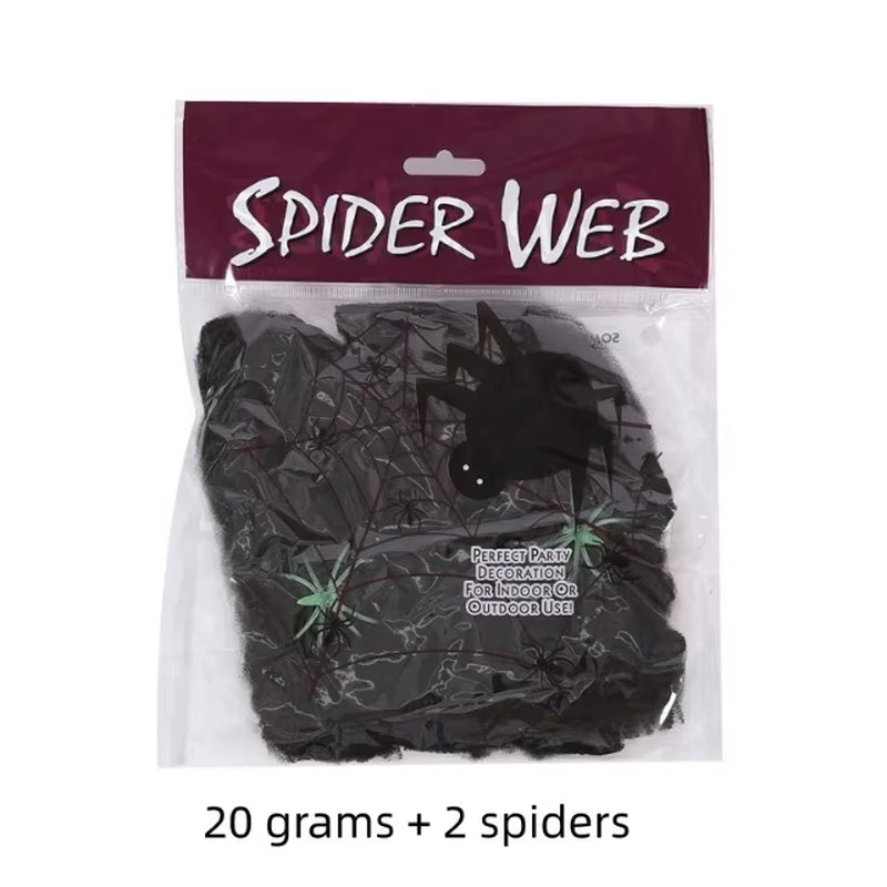 Halloween Decorations Artificial Spider Web Stretch Cobwebs with Fake Spider Scary Party Scene Decor Horror House Props