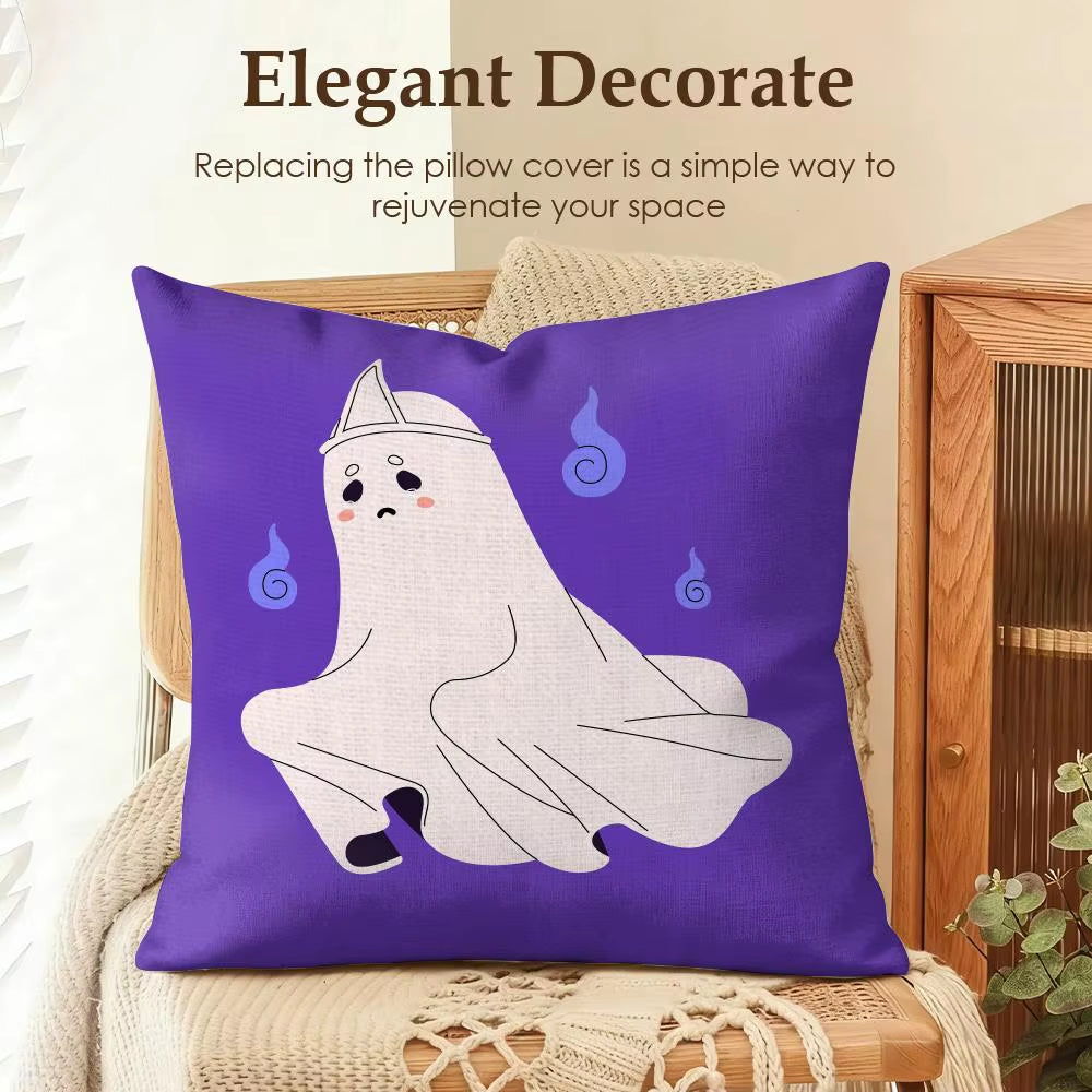 Halloween Spooky Ghost Cushion Cover Summer Coolness Linen Organic Fabric Sofa Pillow Case Double-Sided Printing Home Decor