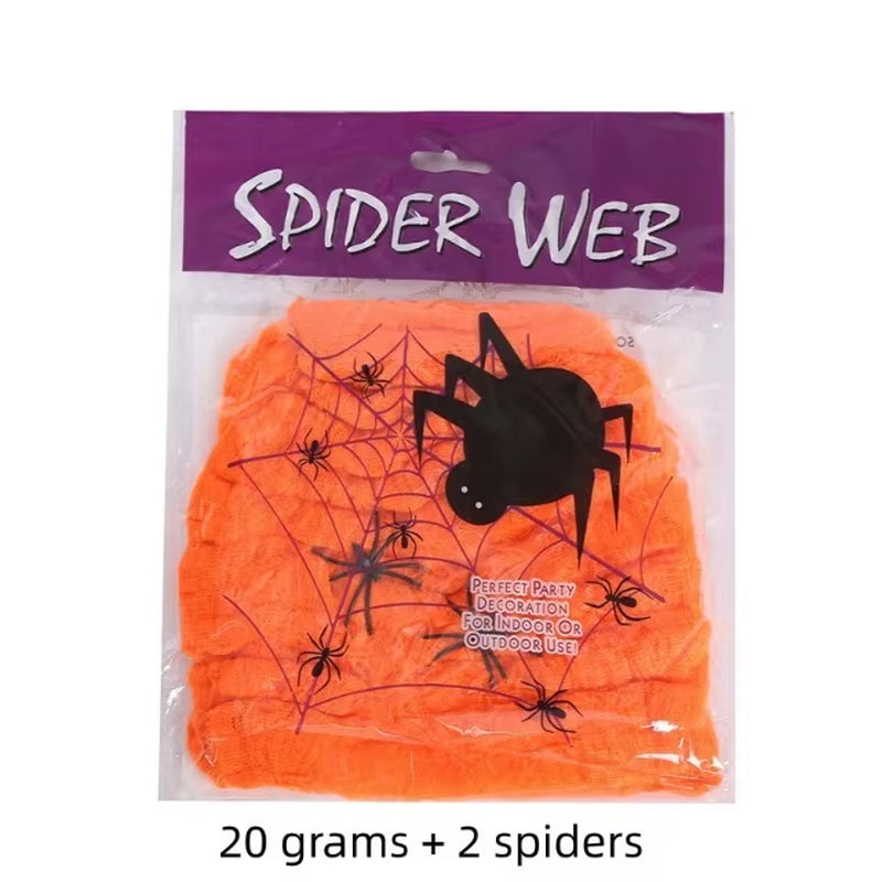 Halloween Decorations Artificial Spider Web Stretch Cobwebs with Fake Spider Scary Party Scene Decor Horror House Props