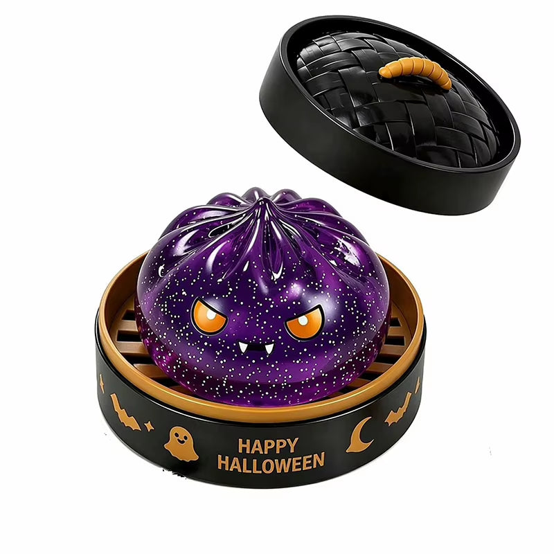 Halloween Spooky Ghost Dumpling Squishy Stress Relief Ball for Adults with Steamer Maltose Slow Rising Bun Trick or Treat Gift