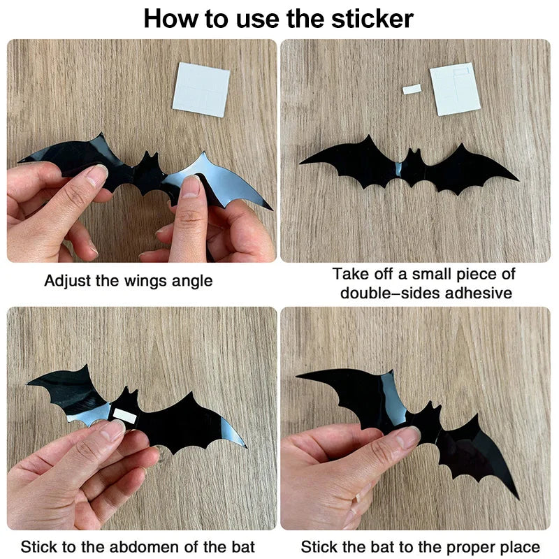 12-120Pcs 3D Black Bat Wall Stickers for Halloween Party Home Indoor Yard Decoration Scary Props Kids Room DIY Wall Decals