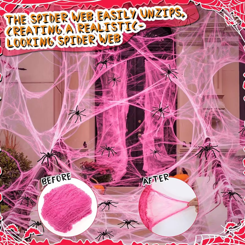 Halloween Decorations Artificial Spider Web Stretch Cobwebs with Fake Spider Scary Party Scene Decor Horror House Props
