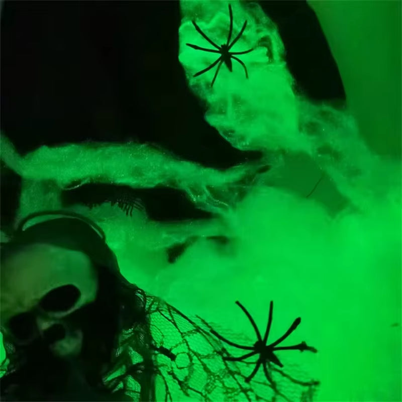 Halloween Decorations Artificial Spider Web Stretch Cobwebs with Fake Spider Scary Party Scene Decor Horror House Props