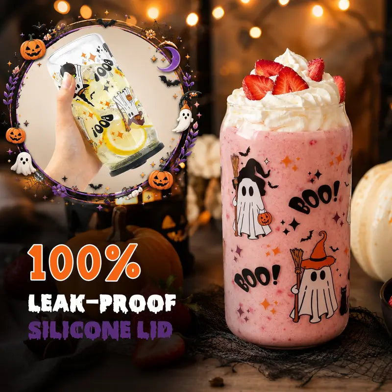 Spooky Halloween BOO Basket Gift Set - Party Bags Goodie Bag Filler Box with Glass Straw, Greeting Card, Fuzzy Ghost Socks, Unisex Cup & Useful Accessories for Cozy Vibes, Friend Teens
