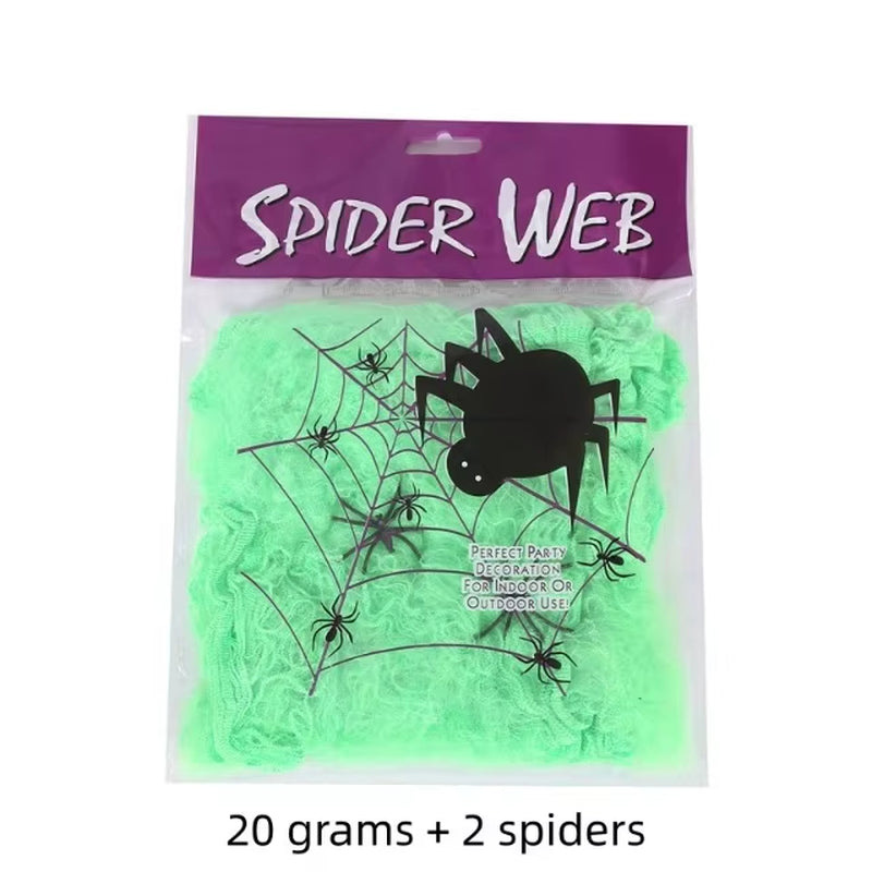 Halloween Decorations Artificial Spider Web Stretch Cobwebs with Fake Spider Scary Party Scene Decor Horror House Props