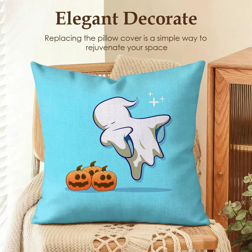 Halloween Spooky Ghost Cushion Cover Summer Coolness Linen Organic Fabric Sofa Pillow Case Double-Sided Printing Home Decor