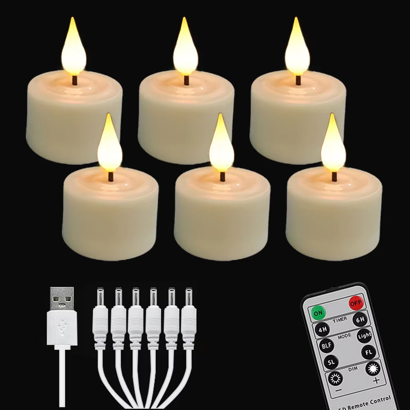 LED Candle Light Rechargeable Flameless Candles Timer Remote Tea Lights with Black Cups for Wedding Home Decor Indoor Lamp