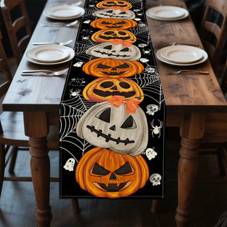 1Pc Jack-O'-Lantern Spider Web Skull Ghost Halloween Table Runner, Farmhouse Decoration for Indoor Outdoor Dining Kitchen Home P