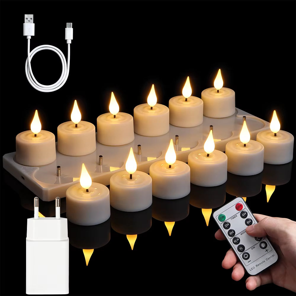 Rechargeable Flameless Tea Light Candles with Remote